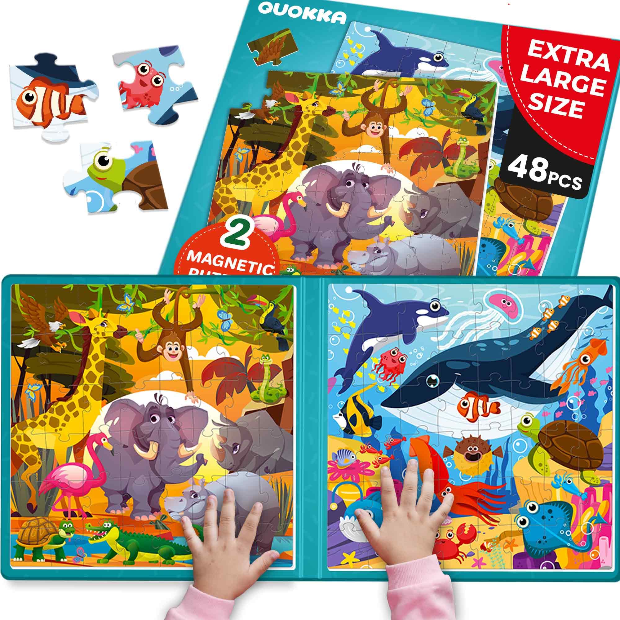 Magnetic Puzzles for Toddlers 3-5 - 2x48 Pieces Travel Games for Kids 2-4