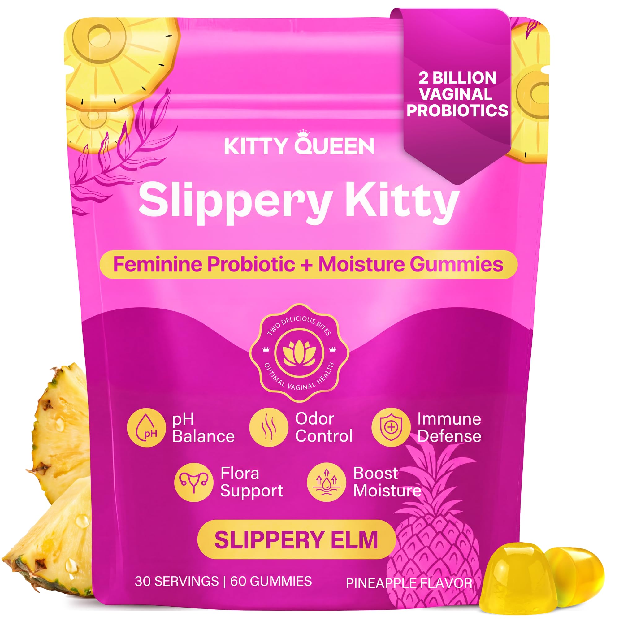 KITTYQUEEN Slippery Kitty Vaginal Probiotic and Moisture Gummies, 60 Count