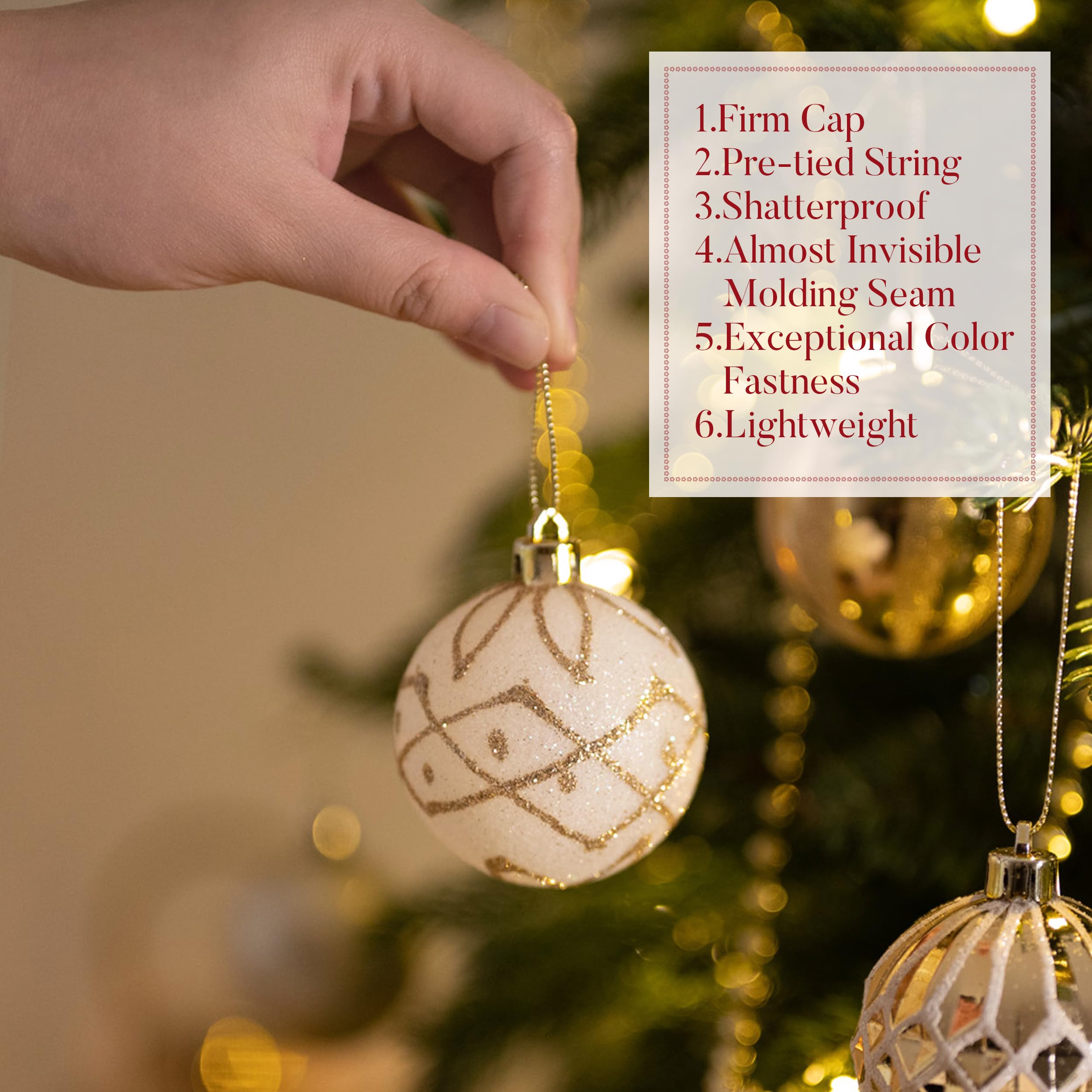 Valery Madelyn Lot de 30 boules de Noël - 5 cm - En plastique incassable - Décoration de Noël avec pendentif pour fête - Thème élégant - Blanc doré (M)
