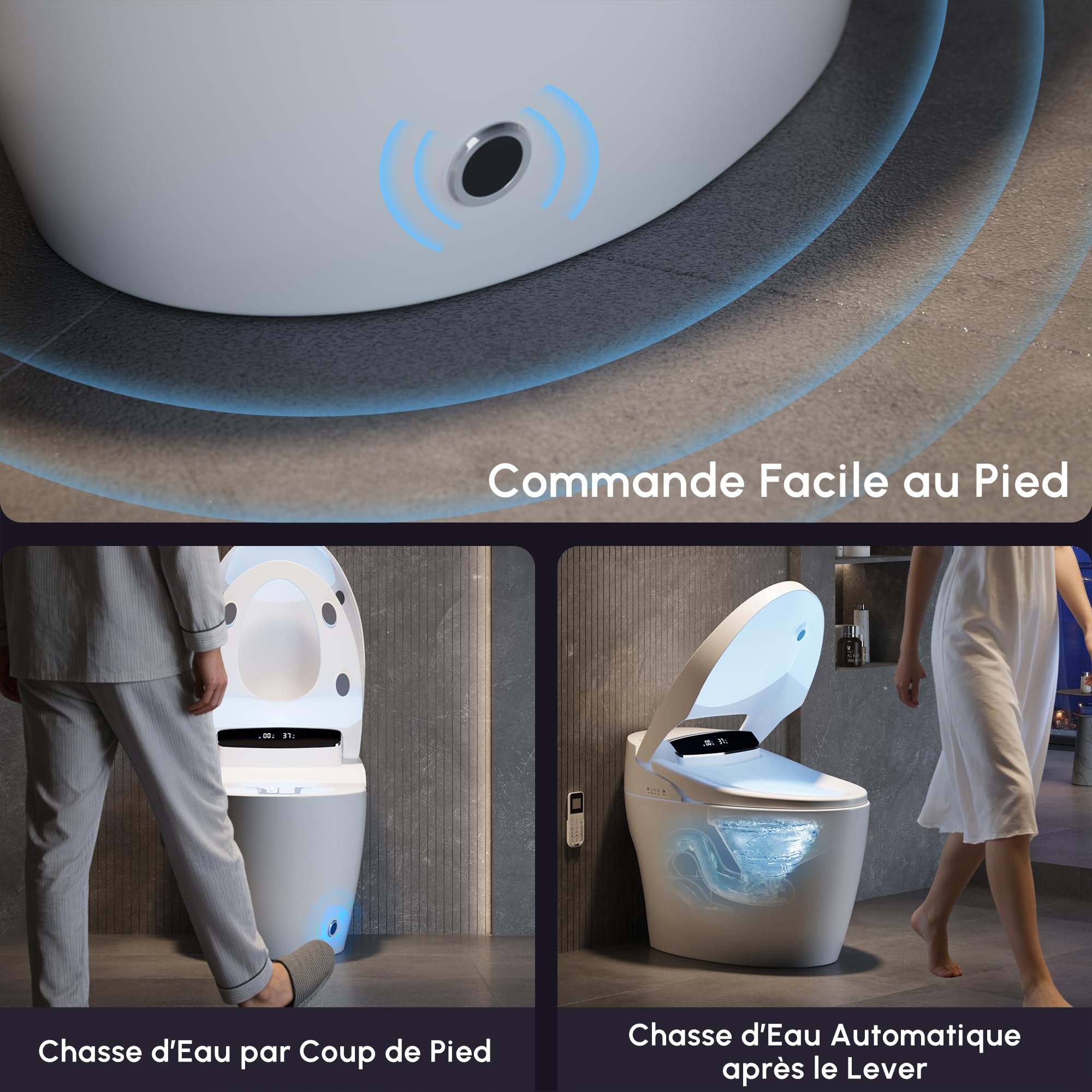 Homary Toilette Japonaise Sans réservoir, WC Japonais Entièrement Automatique Couvercle, Rinçage Automatique, Buse Réglable, Évacuation Horizontale et Ouverture, J021123606