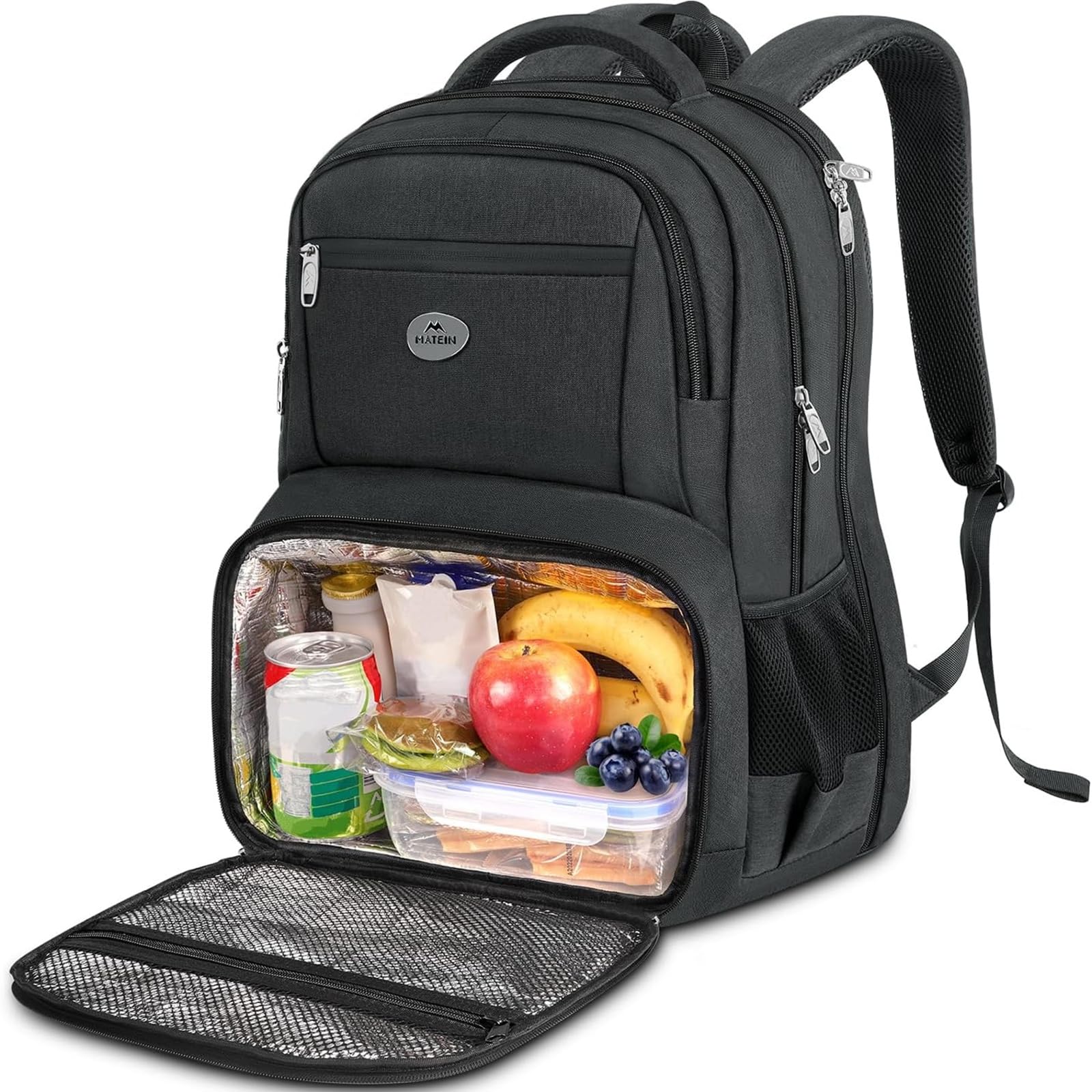MATEIN Zaino Porta PC Porta Pranzo Termico, Zaino Lavoro Uomo Donna Grande | Zaino PC con Pranzo Termico, Multitasche Zaino da Lavoro Uomo, Impermeabile Borsa Frigo per Università Viaggio Picnic, Nero