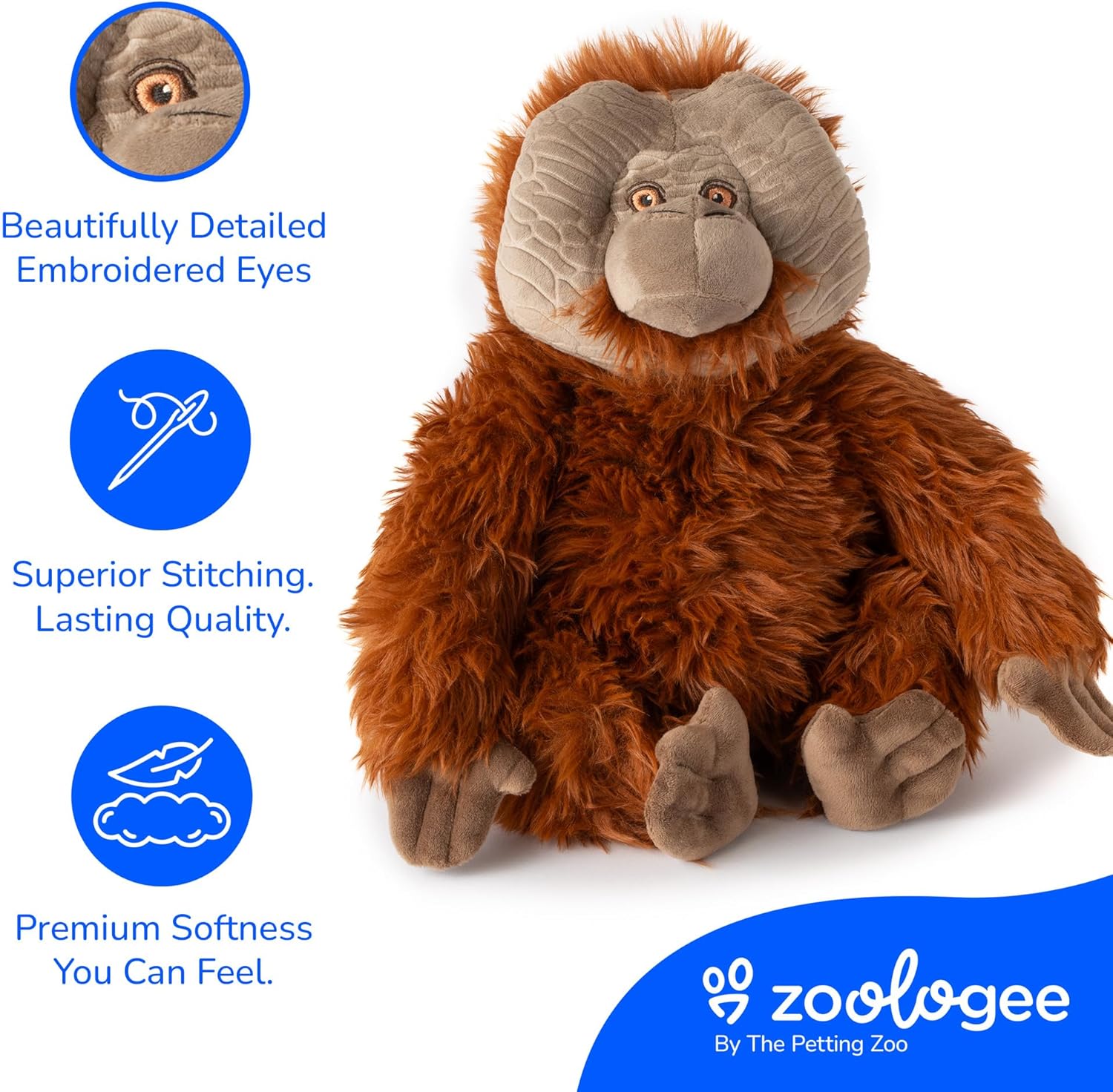 The Petting Zoo Orangutan Stuffed Animal Plushie, Gifts for Kids, Earth Keeperz Wildlife Animals, Zoologee Orangutan Plush Toy, 11 inches (Mom's Choice Award Winner)