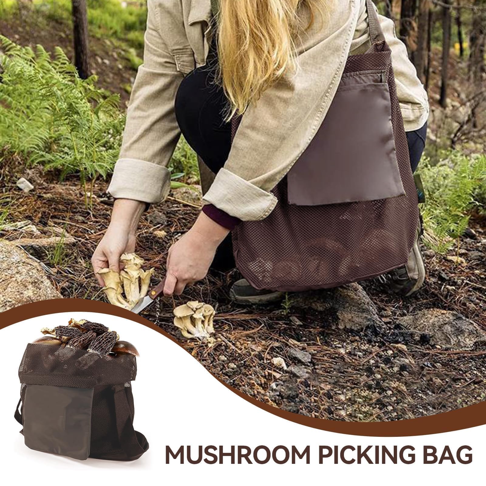 WADY Pilzjagdtasche Aus Netz – Große Erntetasche Mit Schultergurt, Atmungsaktiv, Für Pilze & Beeren