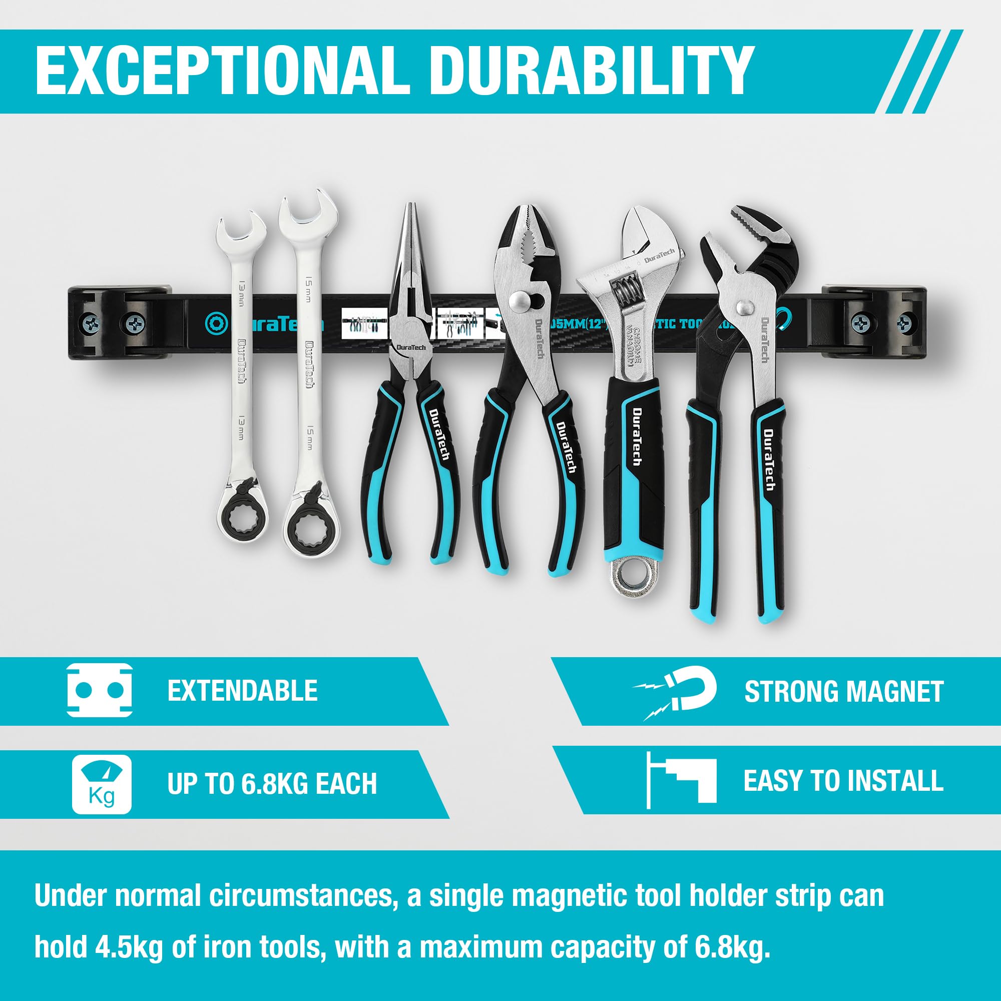 DURATECH 4x Barre Magnétique pour Outils, Barre Aimantée Puissant Accroche Murale Outils, Porte Outils Mural Magnetique pour Maison Garage Atelier 30,5 x 2,3CM