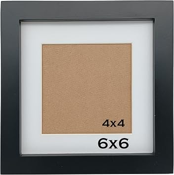 ZXT-parts Black 6x6 Picture Frames with 4x4 Opening Mat. Black 6x6 Square Photo Frame. Solid Wood, Perspex Panel, The Table or The Wall.Protective Film Must be Removed. | Table or Wall.Panel not Glass,Protective Film Must be Removed.For Home Office Childrens Room.