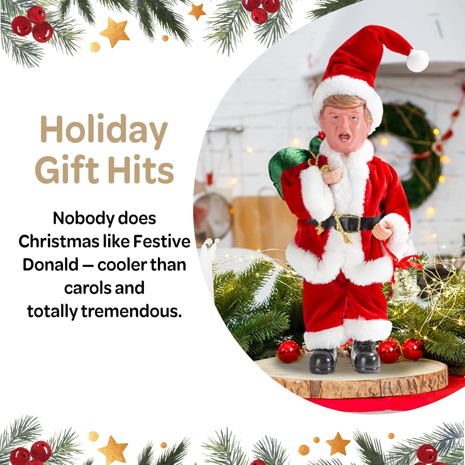 Father Santa Donald Christmas Figurine 45cm (Red) – Funny Holiday Character Ornament – Novelty Christmas Decoration for Home, Party & Garden