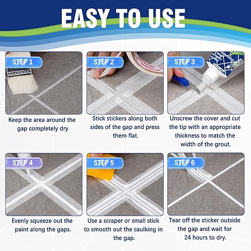 Miniatura 5 de Kit de reparación de lechada de azulejos, paquete de 2 rellenos de lechada, sellador de lechada para azulejos de baño, ducha, cocina y piso, pintura