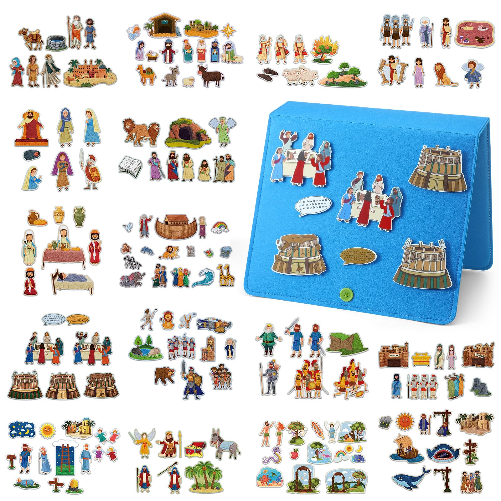 Windkream 16 Pieces Felt Board Story Set Flannel Board Story Board Pieces with a Multifunctional Felt Piece Storage Binder and 16 Pockets for Activities, Contemporary Stories — image 1