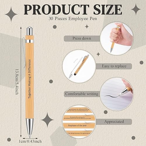 Miniatura 3 de Jetec 60 paquetes de regalos de agradecimiento a los empleados que incluyen 30 bolígrafos retráctiles de bambú de tinta negra, 30 cuadernos