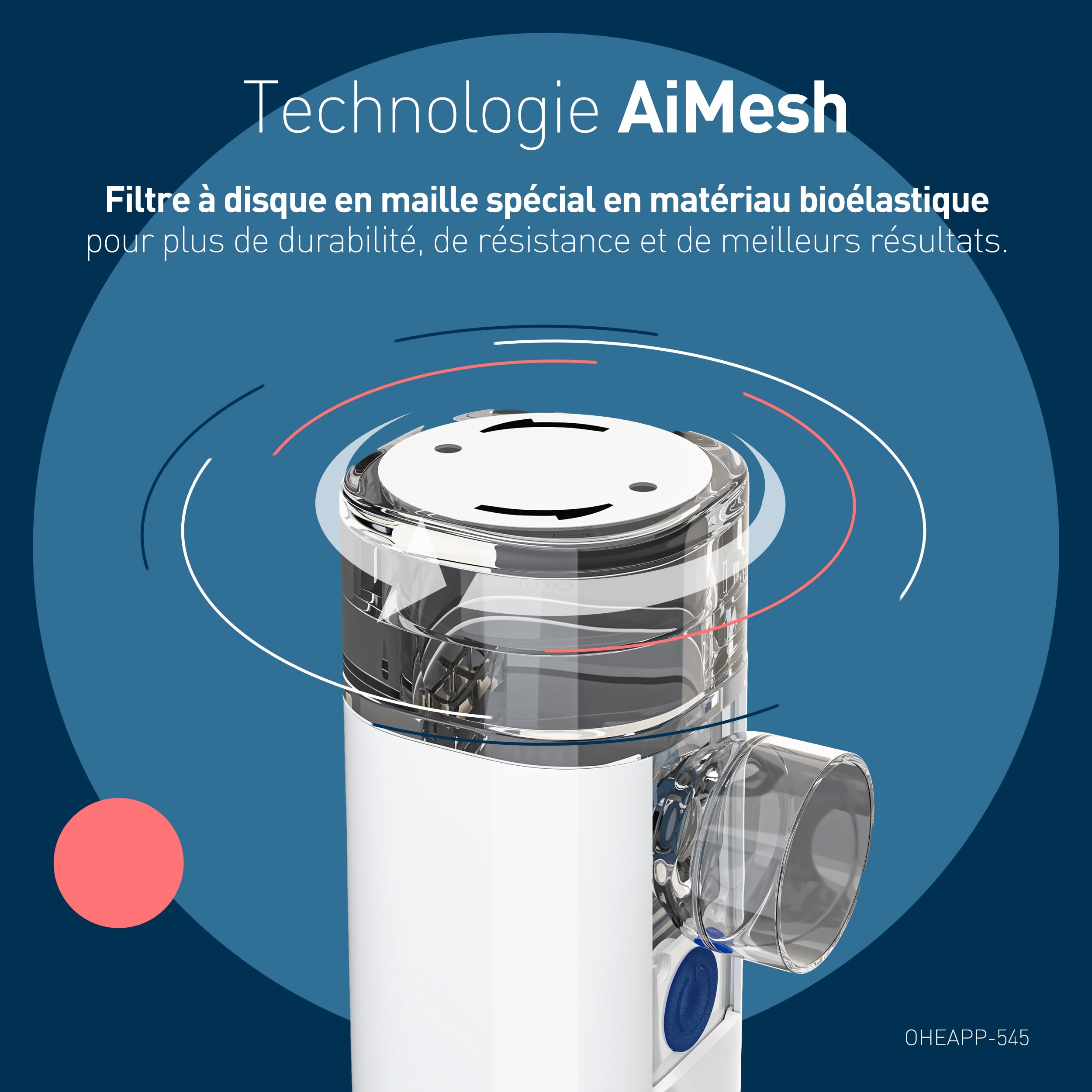 mini Air 360+distribué par OMRON - Nébuliseur portable, inhalateur silencieux pour adultes/enfants, deux tailles de masque et embout buccal, soulagement de la toux/du rhume, rechargeable via Micro-USB