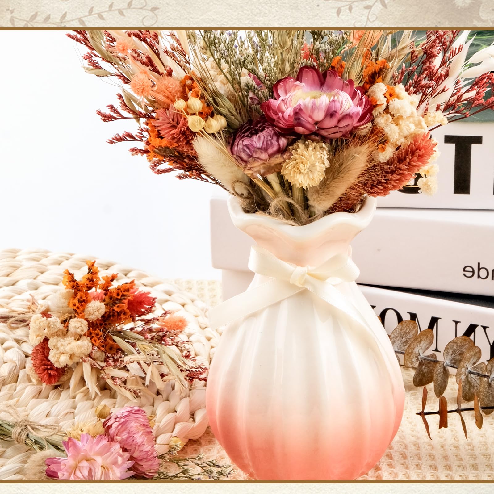 6 Bündel Mini Boho Trockenblumenstrauß Klein Trockenblumen Blumen Natürliche Getrocknete Blumenstrauss für Boho Deko Bilderrahmen DIY Handwerk, Hochzeitsdeko & Party