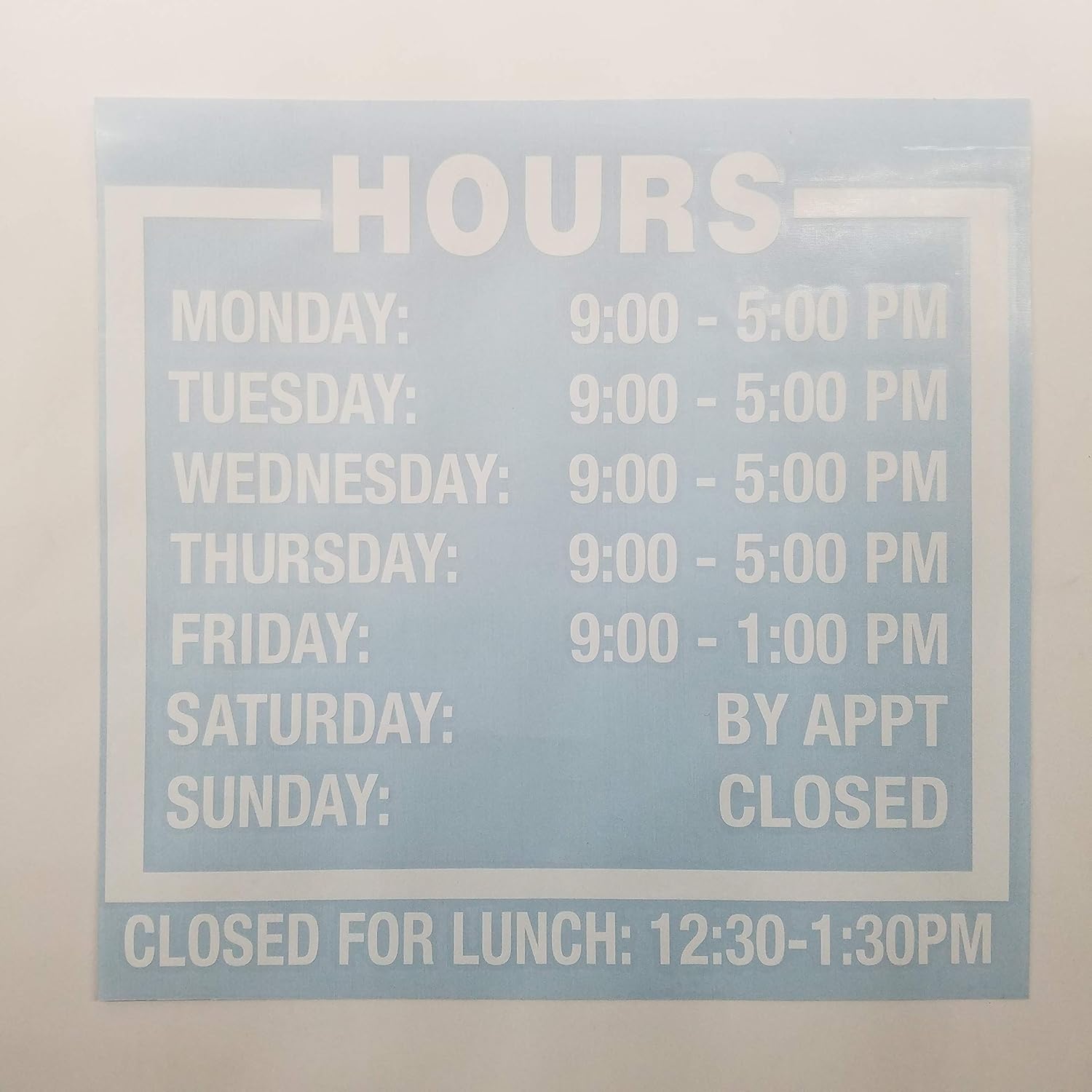 Custom Business Store Hours. Vinyl Die-cut Sticker. Window Decal. Glass Door Sign. (12" x 11")