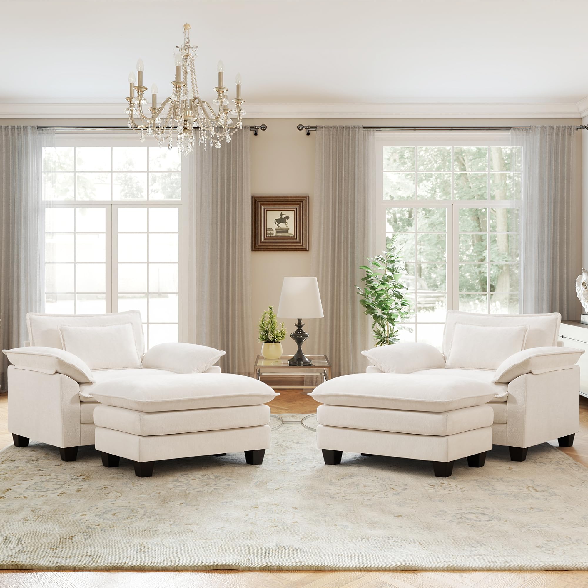 Choairy Oversized Chenille Chair with Ottoman