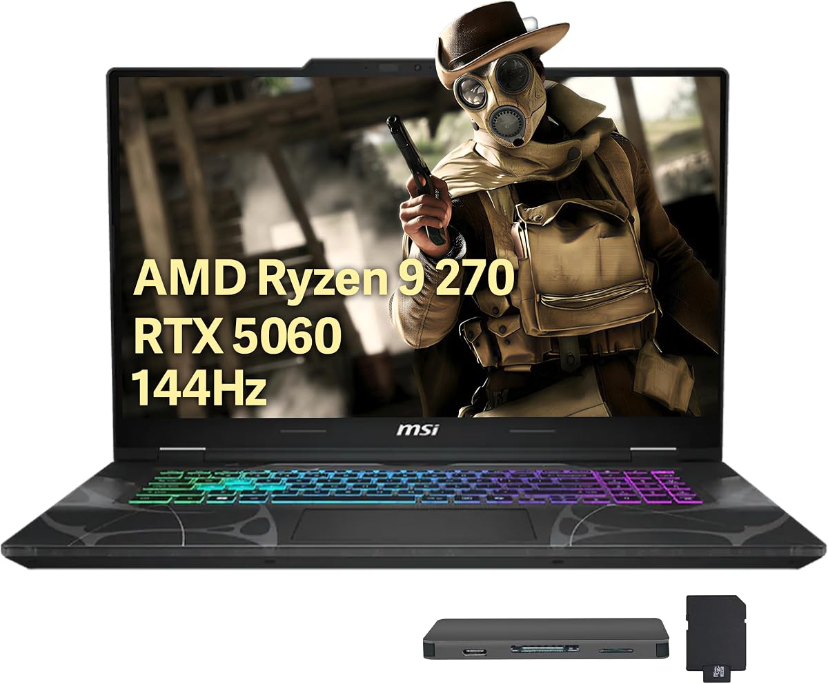 msi Cyborg A15 AI 15.6" FHD 144Hz Gaming Laptop, AMD Ryzen 9 270, NVIDIA GeForce RTX 5060, 64GB DDR5, 3TB Storage(2TB SSD+1TB Docking Station Set), 4-Zone RGB Keyboard, Wi-Fi 6E, Win 11, Black