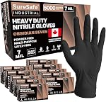 SURESAFE 7 Mil Nitrile Gloves, Heavy-Duty, Latex-Free Black Gloves Disposable for Industrial Use, Mechanical Work