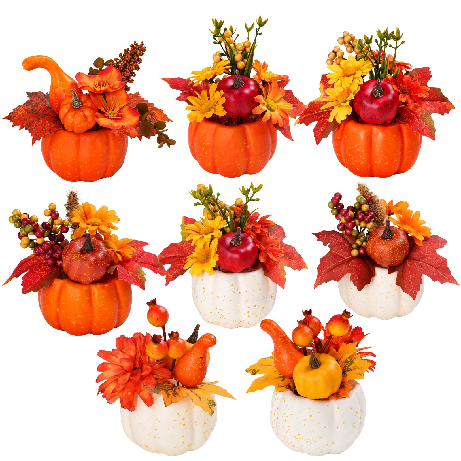 8 PCS Faux Pumpkins Mini Artificial Pumpkins for Fall Halloween Thanksgiving Holiday Home Mantel Tabletop Painting Decorations