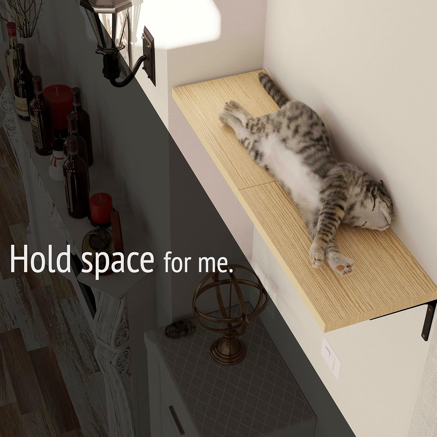 review Cat Shelf Wall Furniture - 45-lb-tested-capacity Cat Shelf on Premium Heavy-duty Steel Brackets for Large Cats - 16.75 x 10 x 1 in Wood Cat Tree 2-stud-mounted Easy-drilling for Drywall 1 pc.