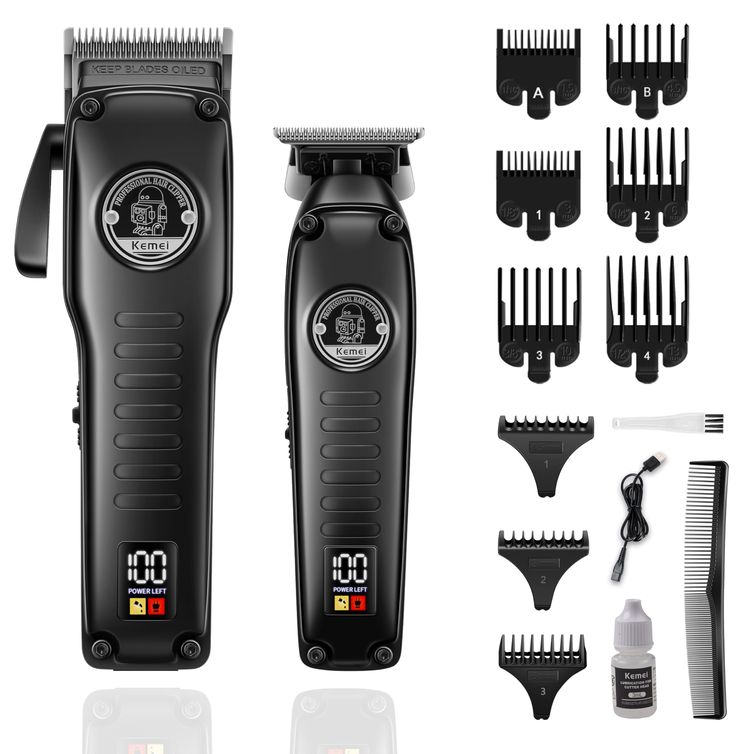KEMEI 1827 - Cortapelos profesional para hombres, recortador eléctrico | con hoja en T sin hueco, juego de cortadoras y recortadoras inalámbricas con pantalla LED para regalos para hombres