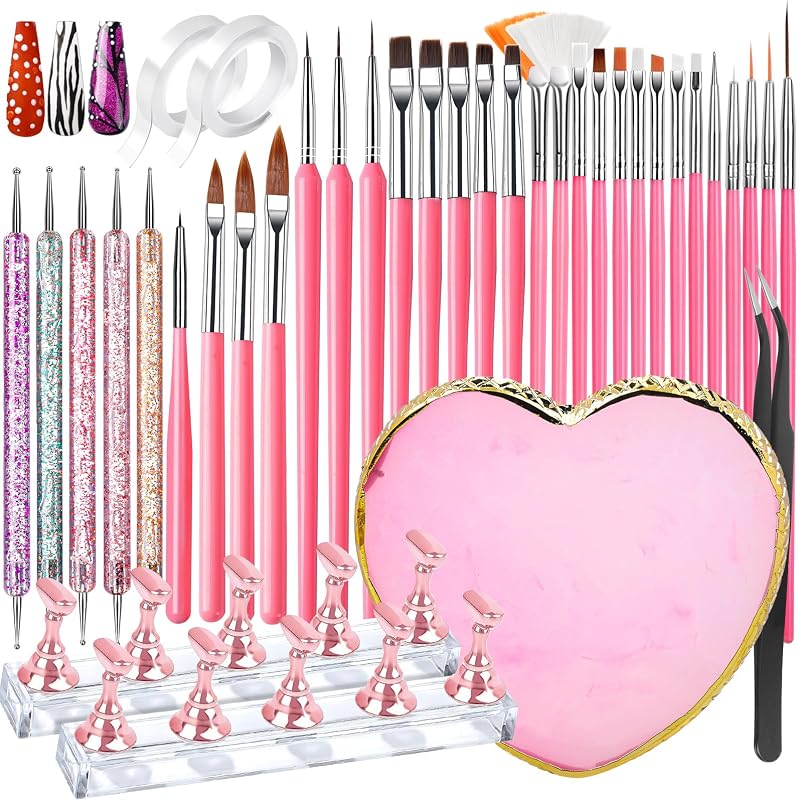 FANDAMEI Herramientas para decoración de uñas, Herramientas para diseño de uñas, Pinceles para decoración de uñas, Pinceles para uñas para decoración de uñas, Kit para decoración de uñas, Soporte para uñas, Soporte para uñas para pintar uñas, Herramienta para puntear uñas, Paleta para decoración de uñas, Herramientas para uñas