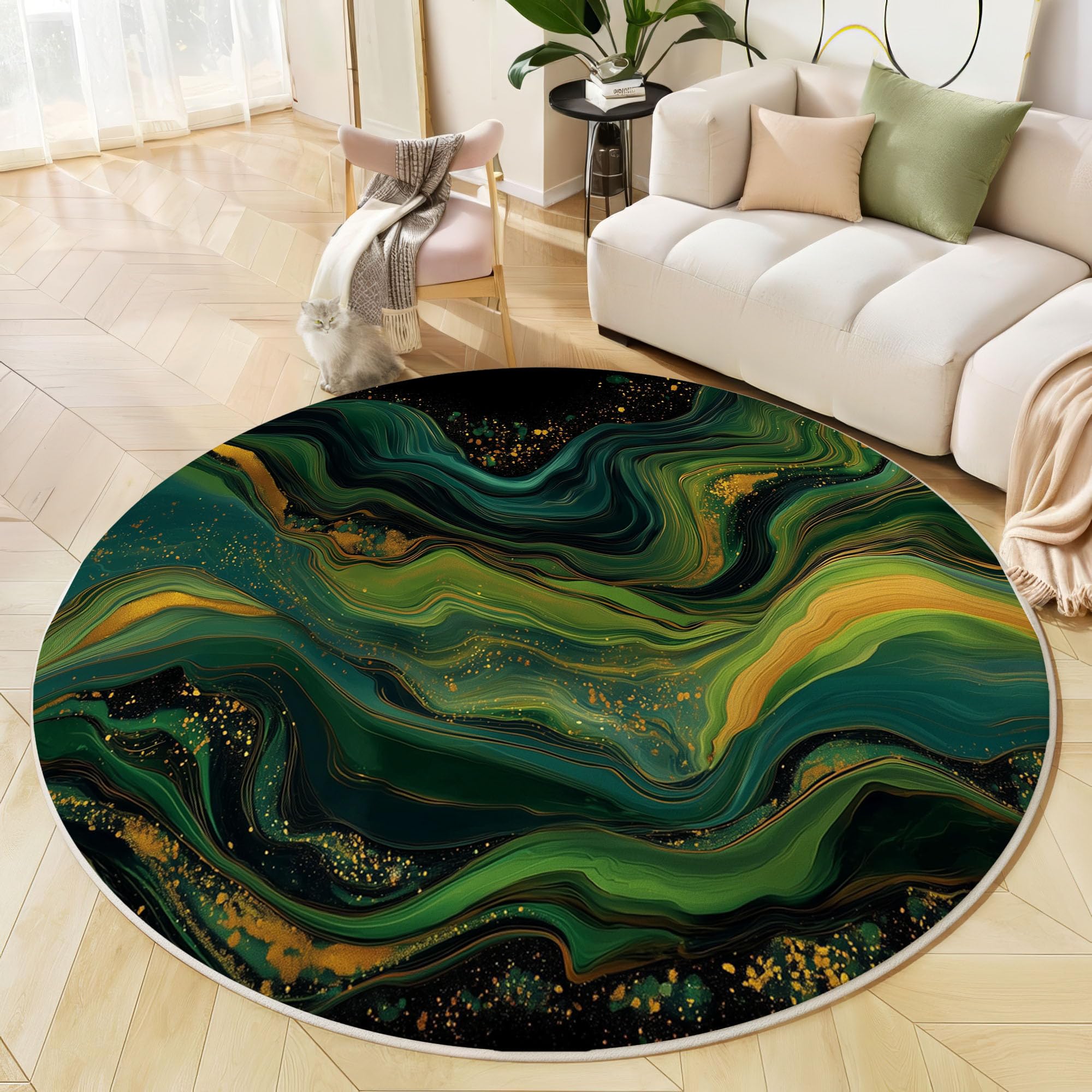 Tapis rond pour chambre et salon au design moderne vert