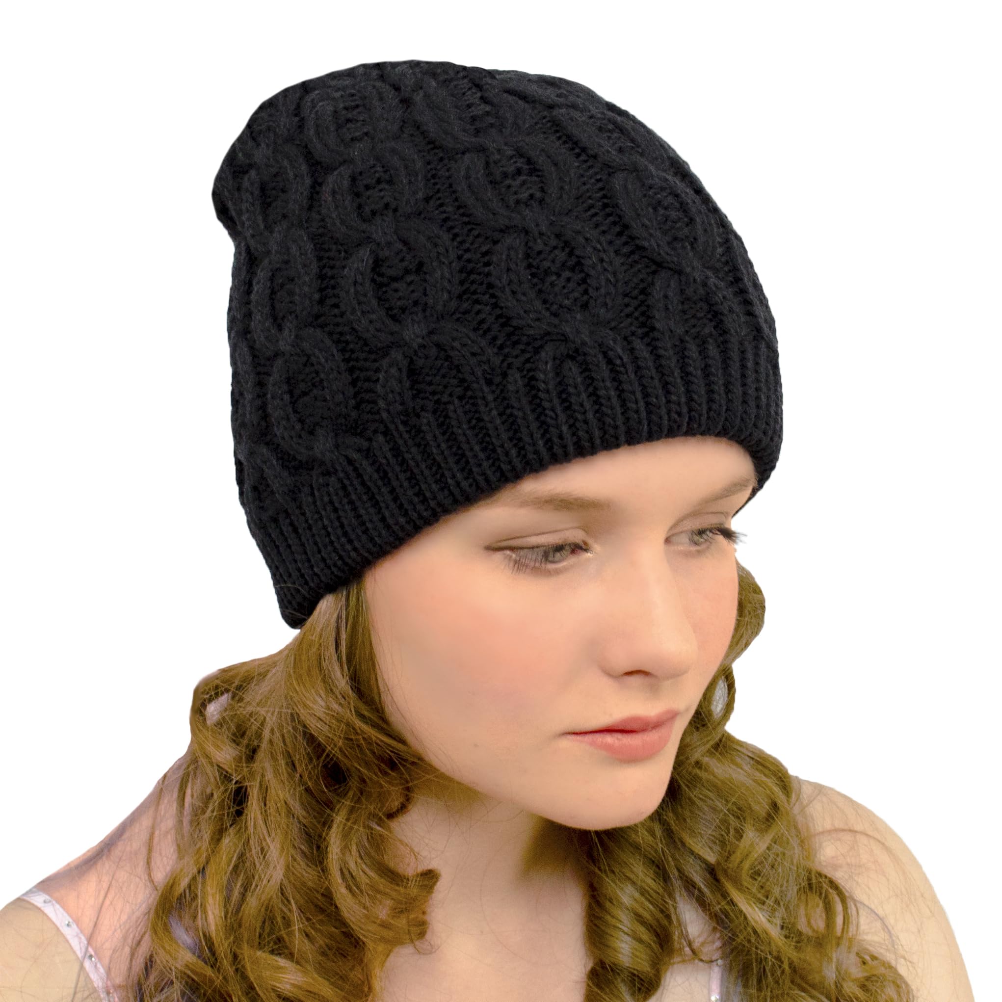Entire Empire Women's Black Woolly Hat For Beanie Lady Winter Hat Cap Winter Chunky Knit Hat Boho