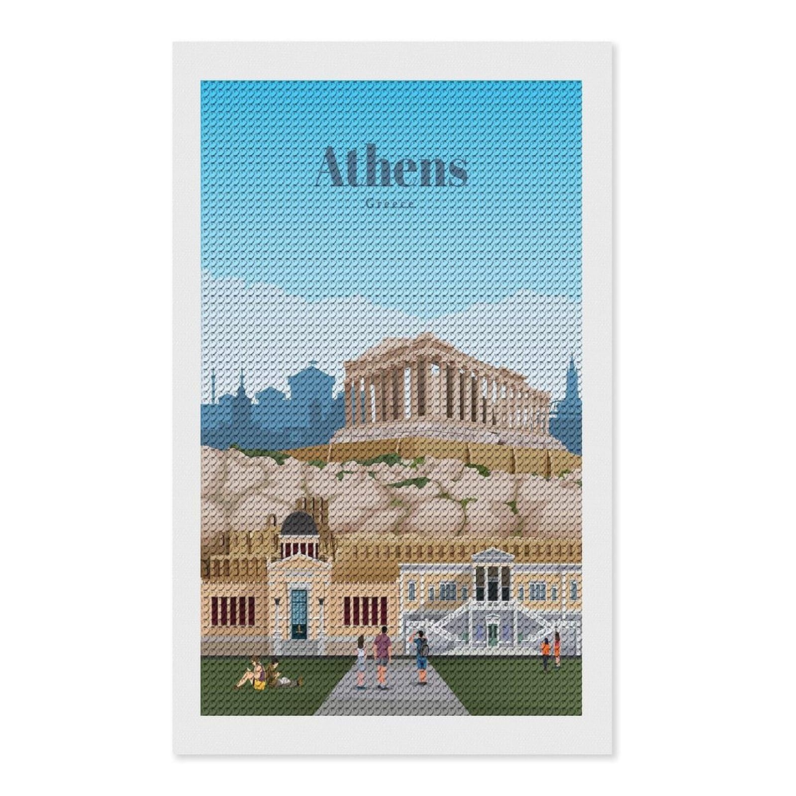 Junmoney Travel to Athens Diamond Art Kit 12"x20", Modern Decor, for Adults, Printed Canvas, Holiday Gift Idea, Fun Craft Experience