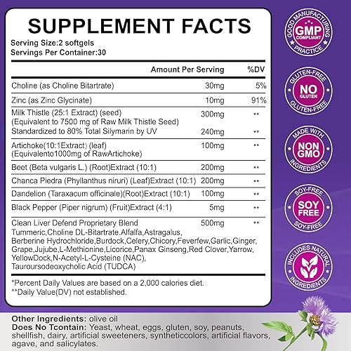 Miniatura 2 de Desintoxicación y reparación de limpieza hepática - Suplemento de cardo mariano de apoyo hepático a base de hierbas, 7500 mg de fuerza apoyo para la