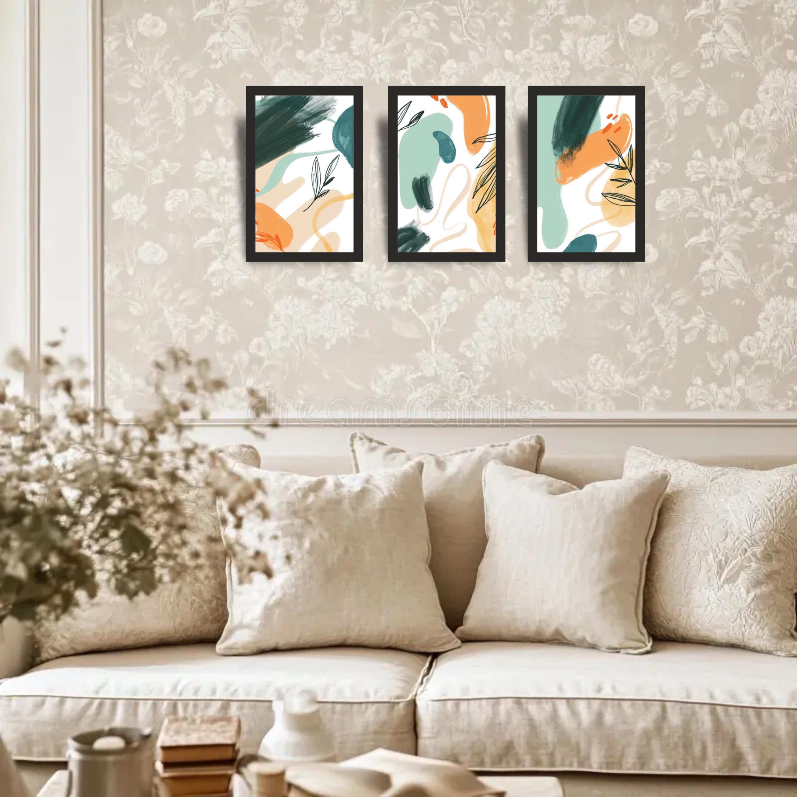 Abstract Botanical Brushstroke Wall Art Set of 3