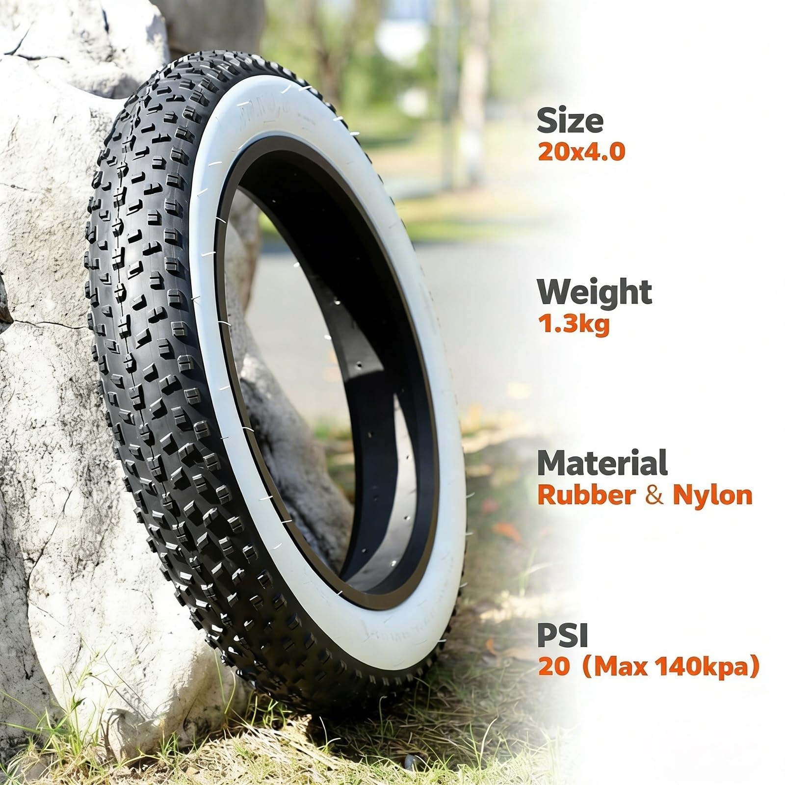 20x4.0 Opona Fat, 20 Cali 20PSI 140KPa, Przeciwprzekłucie, Szeroka Gumowa Opona dla E-Roweru, Roweru Górskiego, Motorówki Śnieżnej, Plaży i Off-Road