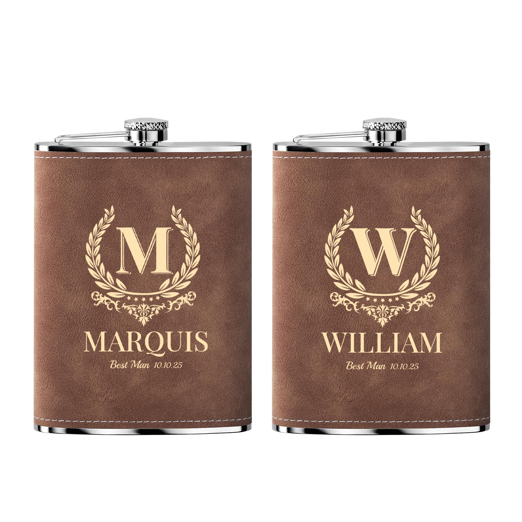Whisky acier inoxydable 304 premium et fiole de prestige marron 8oz