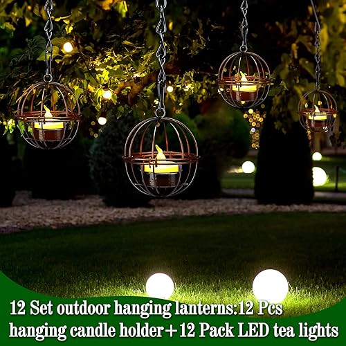 Miniatura 3 de Retisee Juego de 12 portavelas colgantes para colgar al aire libre, faroles vintage con velas de té para el hogar, jardín, patio, pérgola, patio,