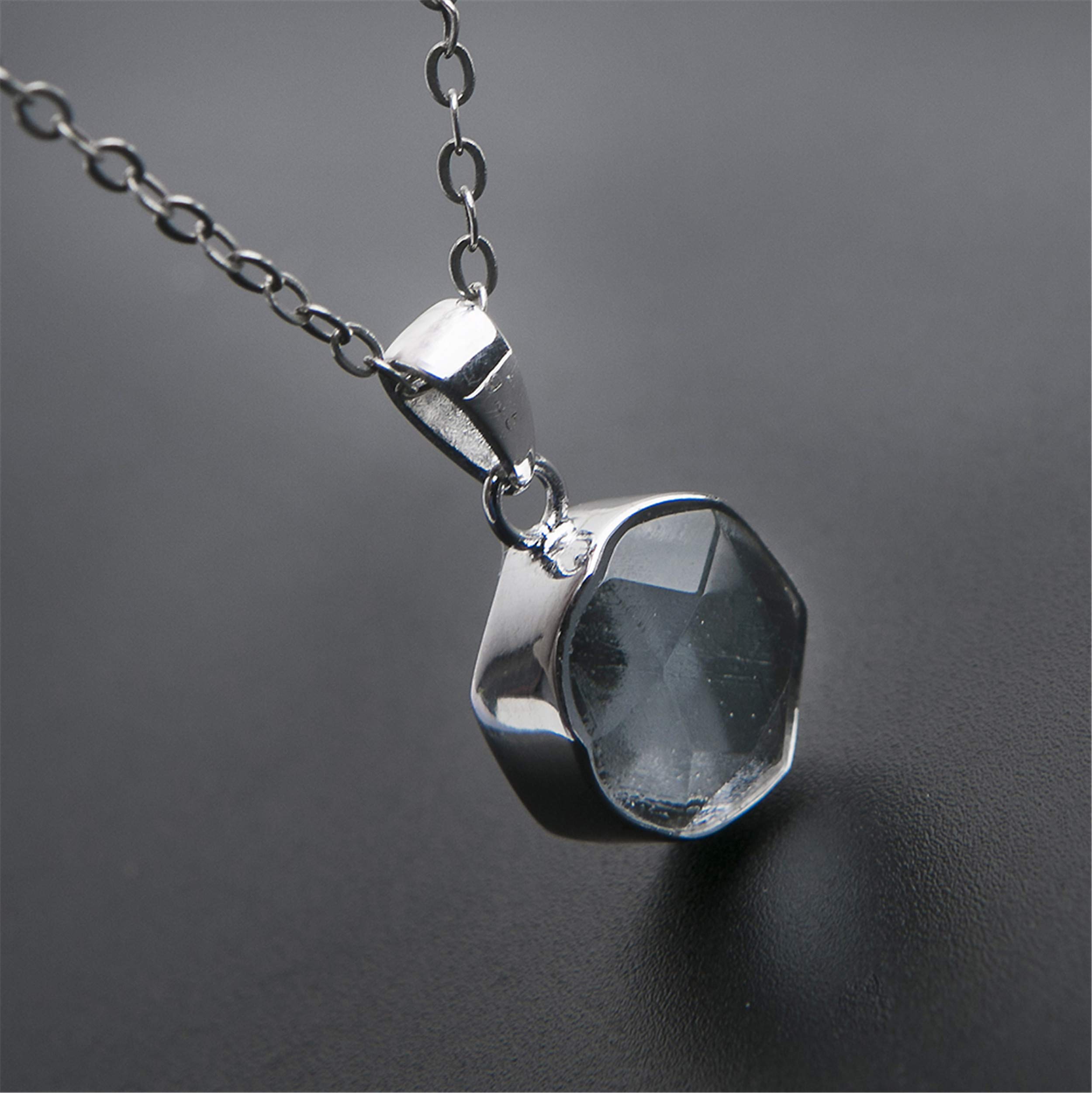 Collana Ciondolo a Forma di Stella di David Placcato in Argento con Meteorite di gabaon Naturale Genuino 12 mm