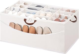 STO STO Shoe Organizer for Closet, Fits Up to 16 Pairs, XL Shoe Box Containers with Adjustable Dividers, Clear Cover Shoe Storage Bins, Stackable Space Saving Shoes Holder for Shoes and Boots, Beige