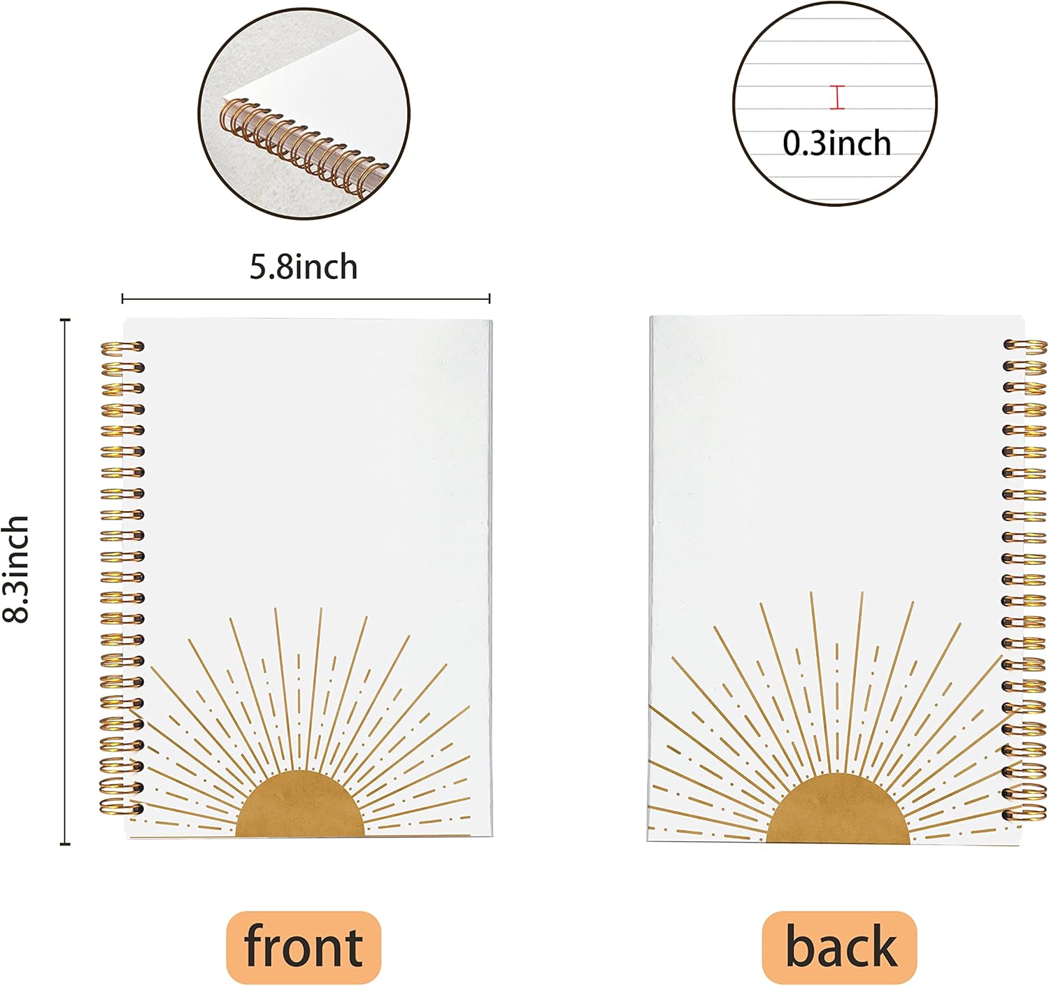 VNWEK Abstract Boho Sun Sunrise Sunset Sunshine Spiral Notebook Journal 5.5×8.3 Inch,Boho Mid-Century Modern Art Lined Hardcover Spiral Notebook for Work Notes Journaling,Boho Gifts for Women Girls - Image 5