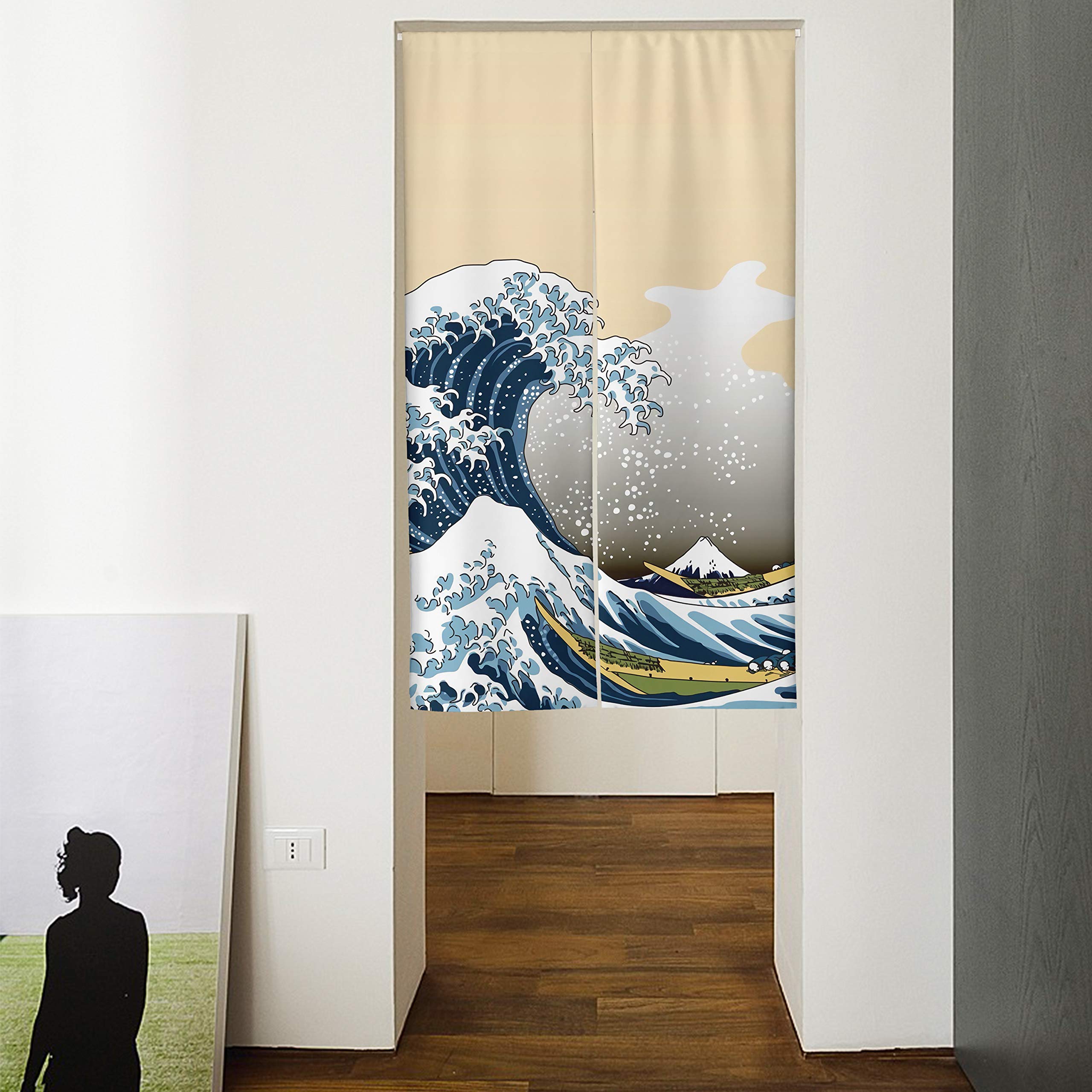 Spanker Space Japanese Famous Art Painting Katsushika Hokusai The Great Waves Japanese Noren Doorway Curtain Fabric Cotton Linen for Home Kitchen Door Decor 34x59 Inches