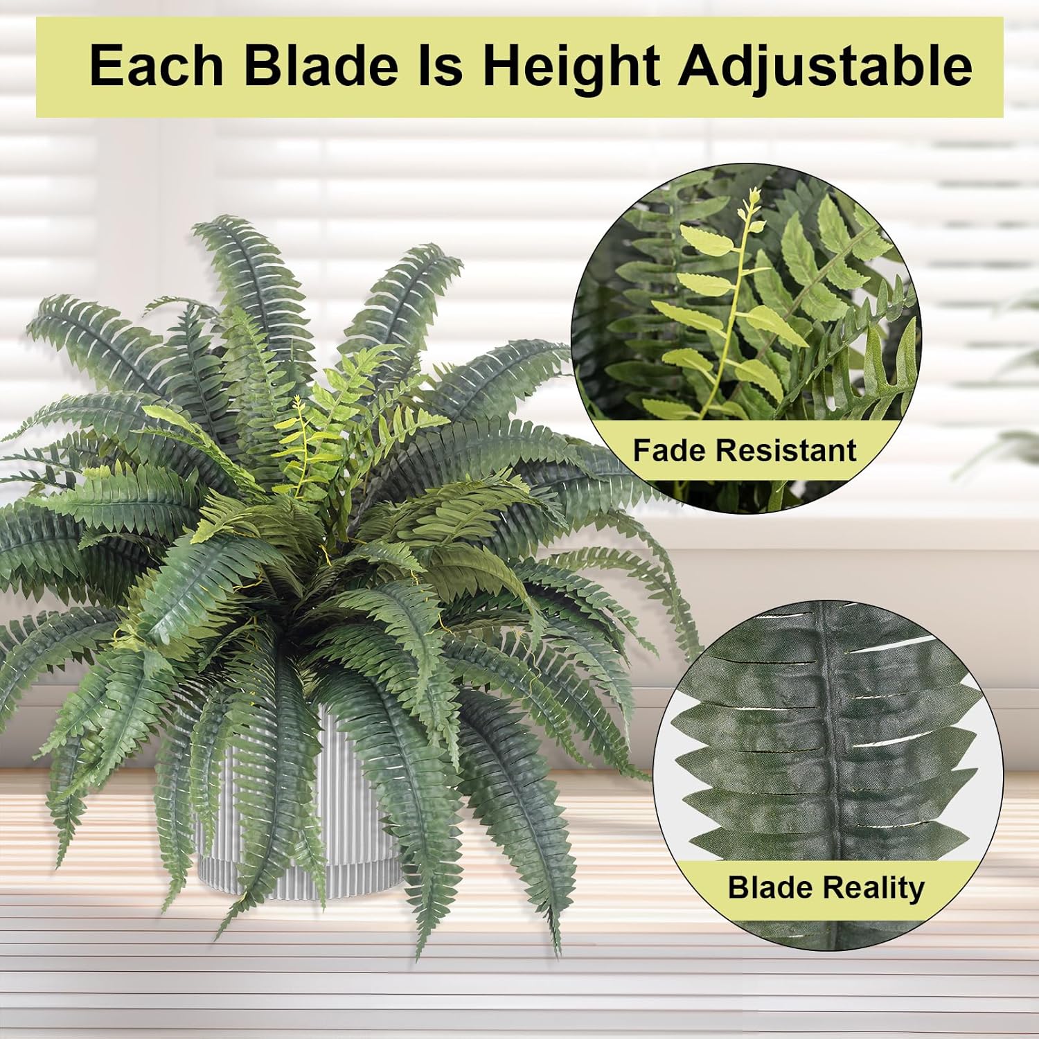 Artificial Boston Ferns, 48 Inch Large Fake Ferns Plants for Indoor & Outdoor Decor, 88 Branch Greenery for Office, Living Room, Garden