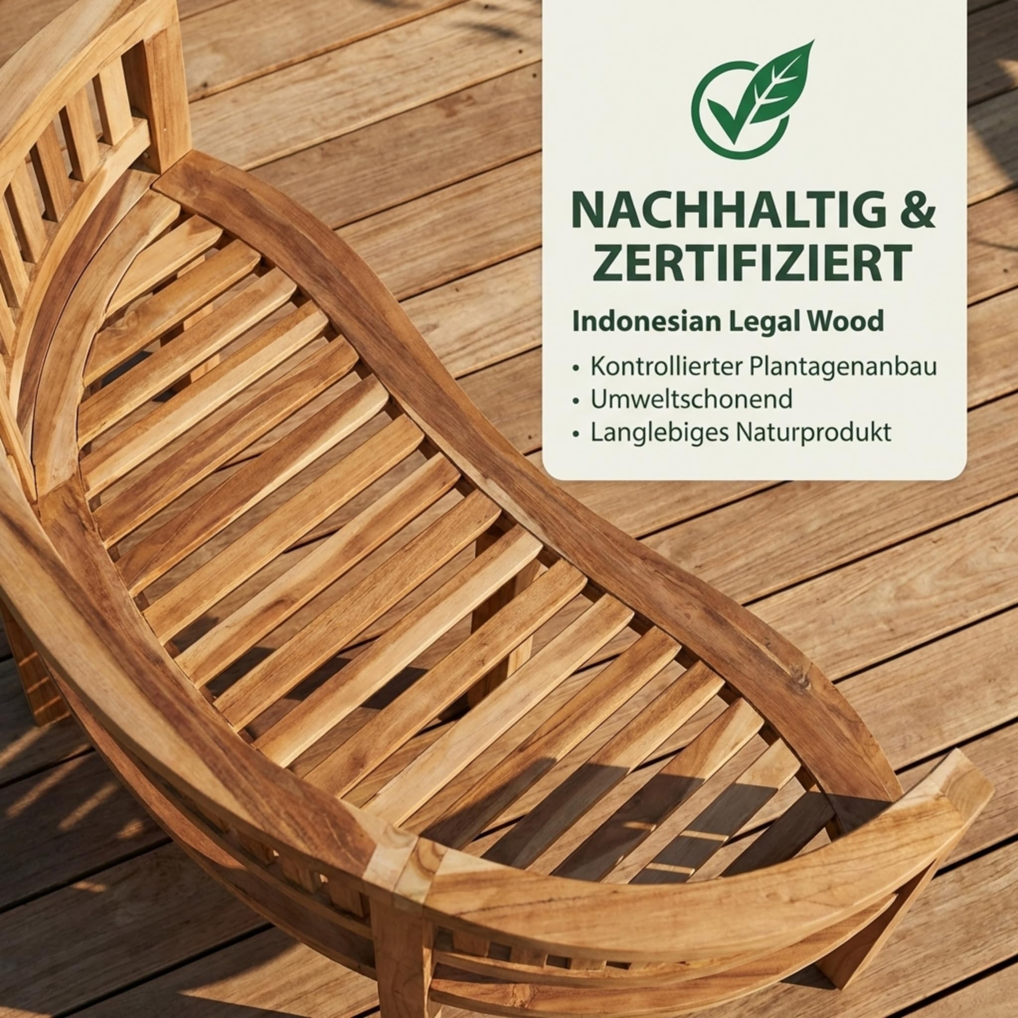 SAM 2-Sitzer Bananenbank Banana, 120 cm Sitzbank, Teak-Holz | Massive Holzbank, ideal für den Balkon oder Garten
