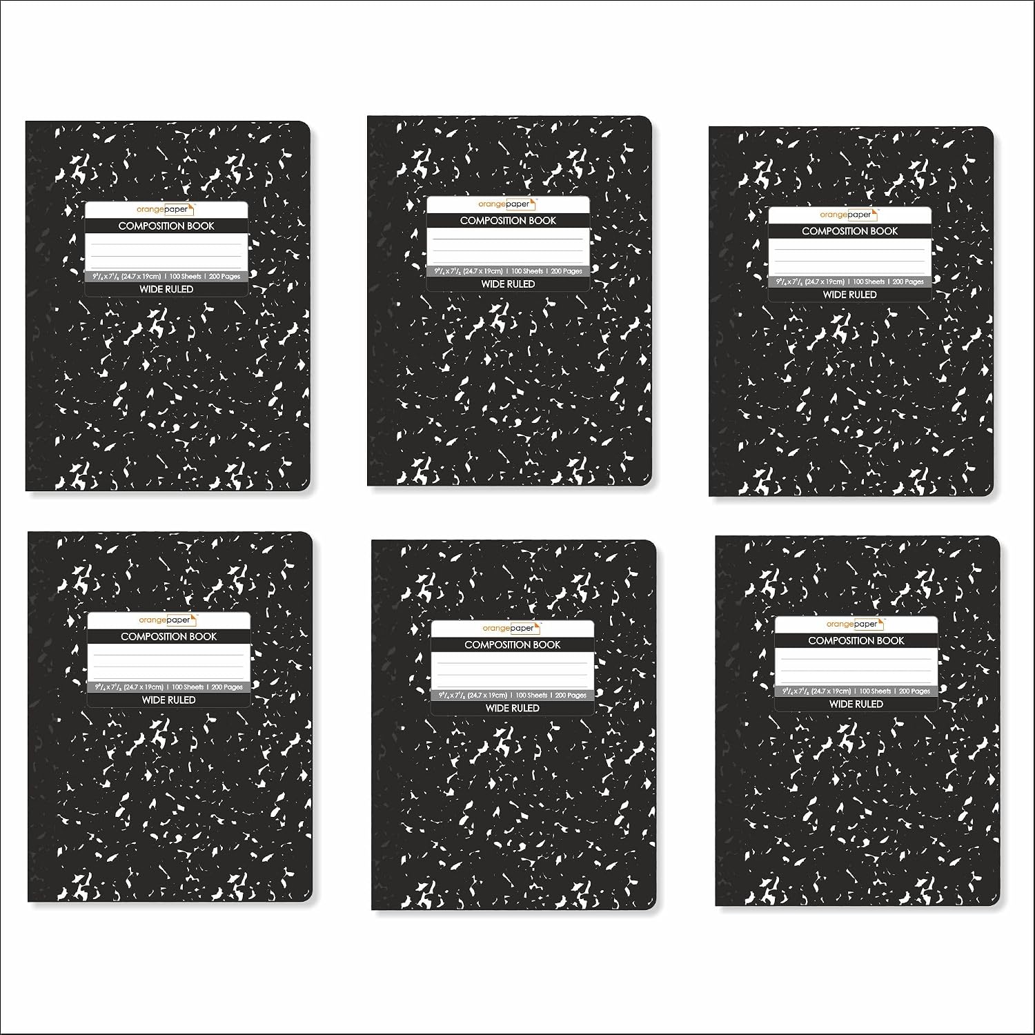 Composition Book – 100 Sheets, Wide Ruled, 9.75 x 7.5 inch – Durable Flex Cover – School & Office Use – Pack of 6
