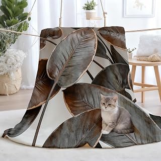 Botanical Leaf Twin Blankets for Couch, Tropical Plant Fleece Blanket 60"x80" Warm Soft, Modern Art Leaves Throw Blankets for Bed Cozy Lightweight Bedding Blanket for Fall Spring Summer Winter