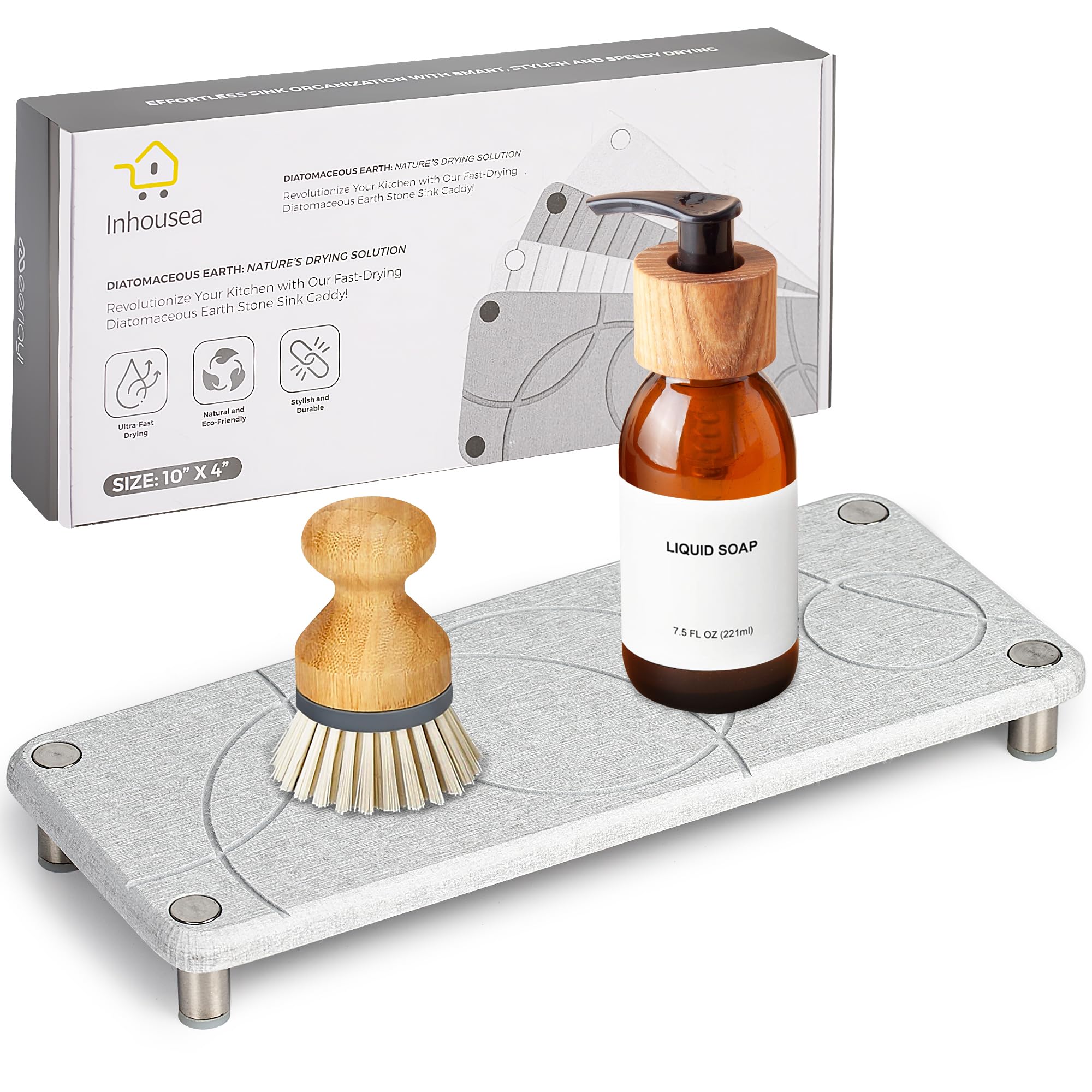 Inhousea Sink Stone Tray, Drying Stone Sink Caddy Organizers for Soap, Sponge Holder, Fast Drying Diatomaceaous Earth, Fast Drying Kitchen Sink Caddy