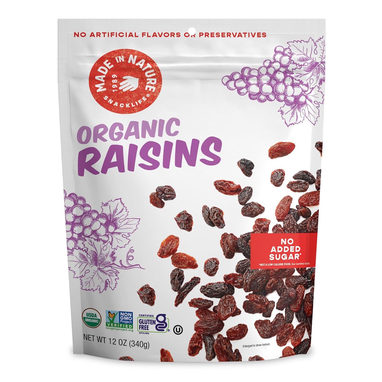 Made In Nature Organic Dried Raisins, 12 Ounce (Pack of 6) – Vegan Snack, Non-GMO, Kosher