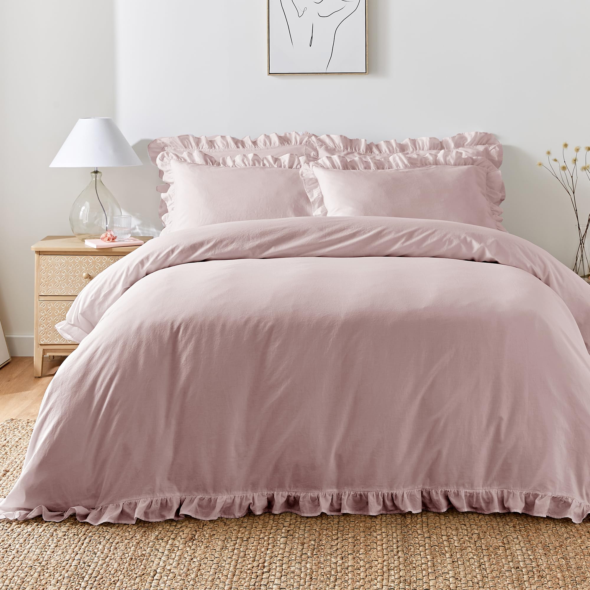 Appletree Cassia Frill Duvet Cover Set - 100% Cotton - Relaxed Look - Lavender - Super King