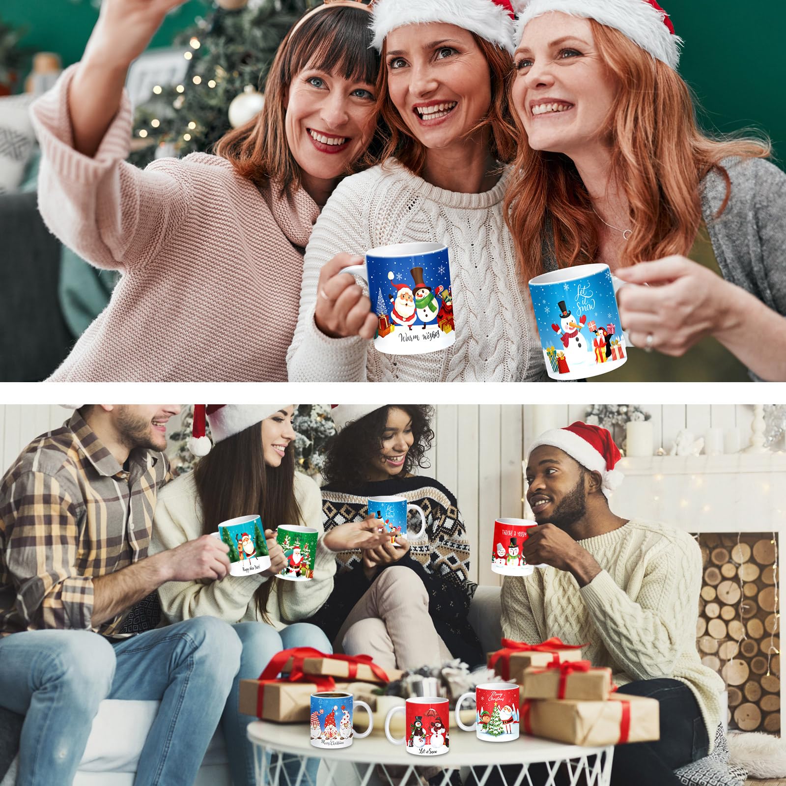 12 tazas de sublimación de Navidad de 12 onzas que cambian de color, tazas de café sensibles, tazas de café que cambian de calor para amigos, regalo de cumpleaños y Navidad para hombres y