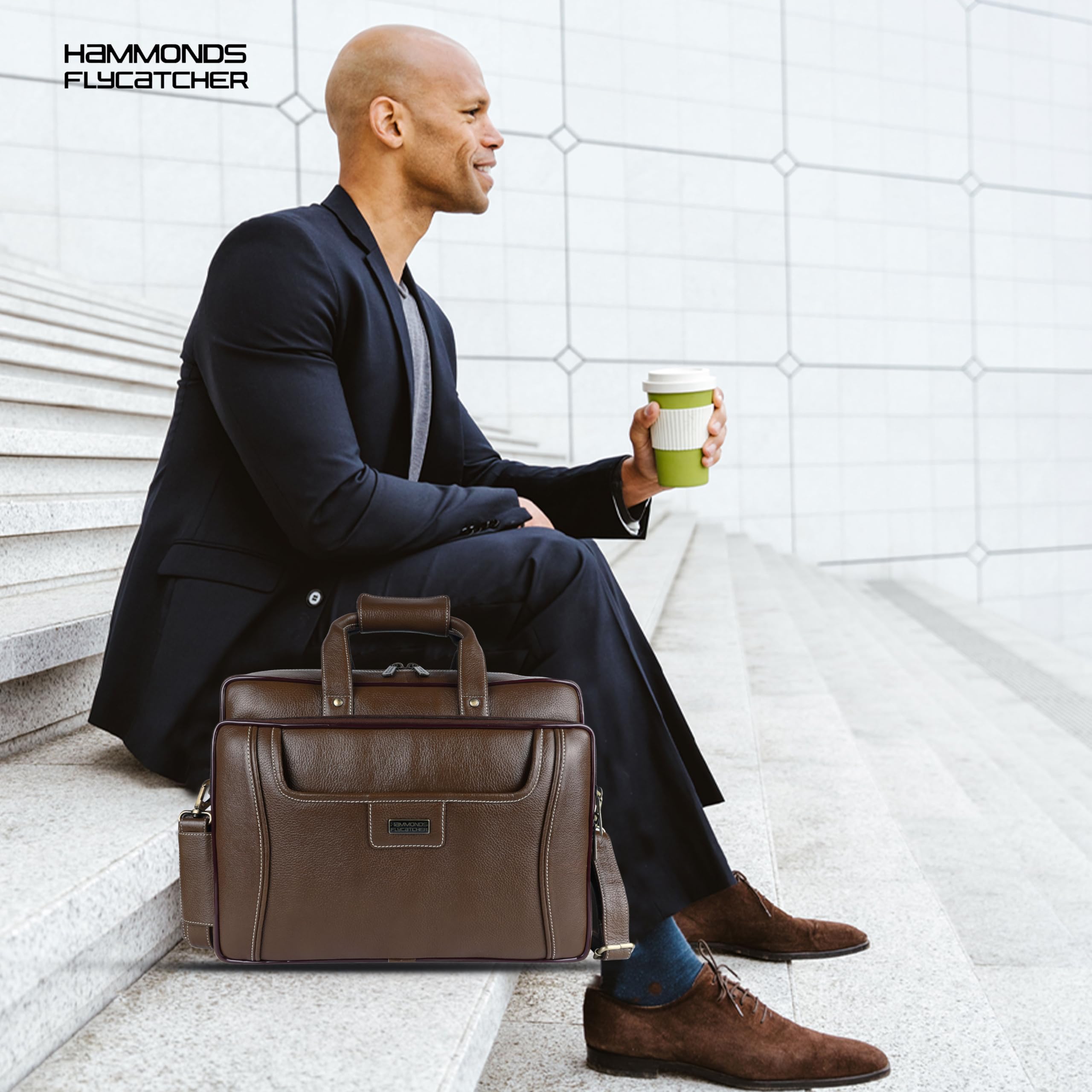 HAMMONDS FLYCATCHER Genuine Leather Office Bag for Men, Stylish 15.6 Inch Laptop Bag for Men for Office, Travel, Daily Use, Adjustable Strap and Multiple Compartments, 1 Year Warranty - Brushwood - Image 8 thumbnail