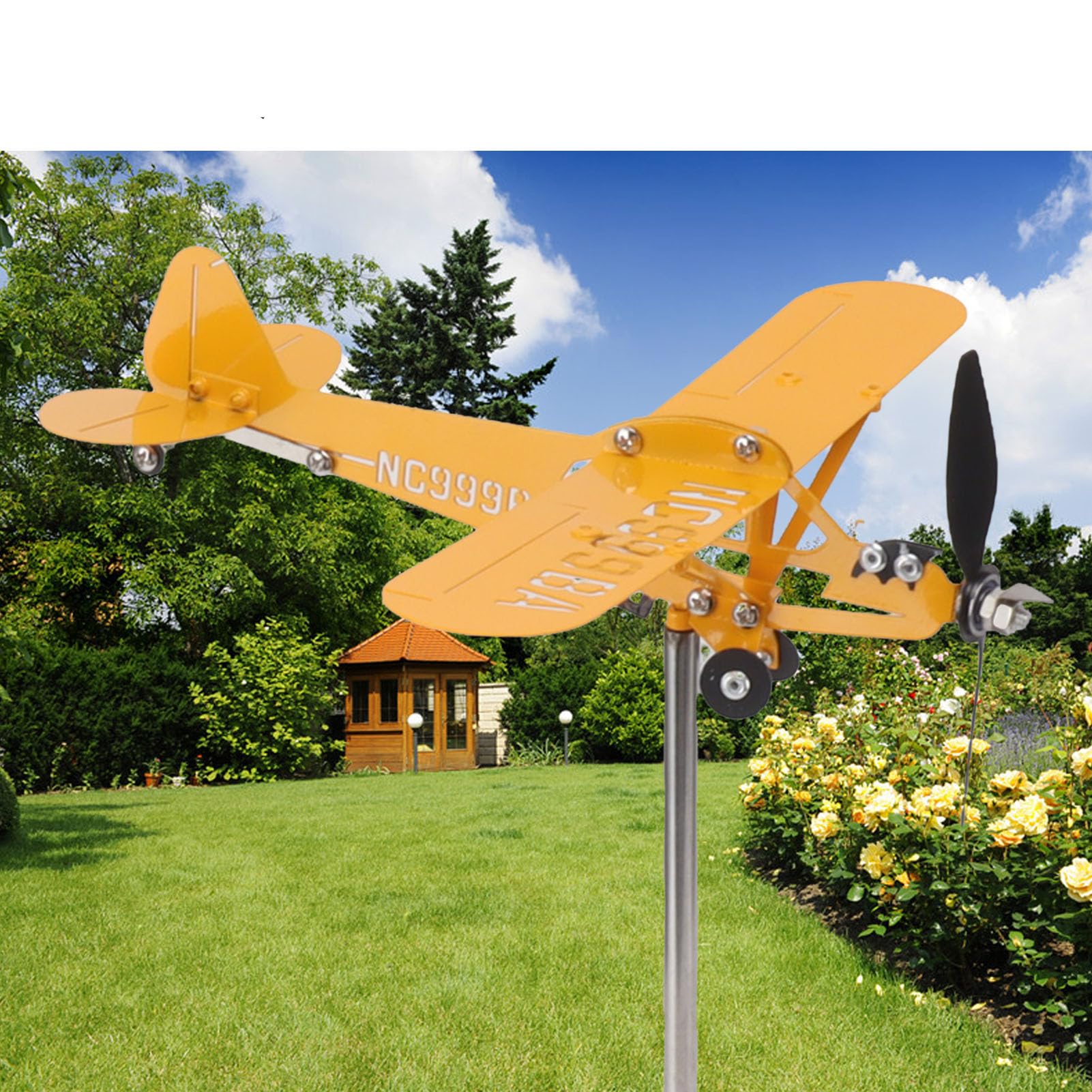 Moulin À Vent D'Avion,Moulin À Vent D'Avion En Métal 3D Moulin À Vent De Toit Pour L'Extérieur Sculpture De Moulin À Vent Pour Le Jardin, Le Patio, La Pelouse Et La Cour(L)