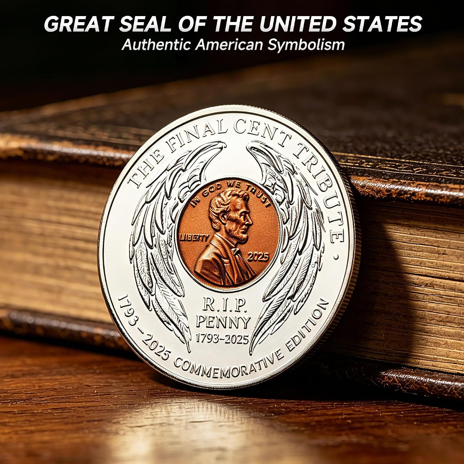 Final Cent Memorial Coin (1793–2025) – The Last Penny Tribute, Lincoln Commemorative Coin with RIP Penny Design, U.S. Penny History Collectible Souvenir(Silver-Plated) image 5
