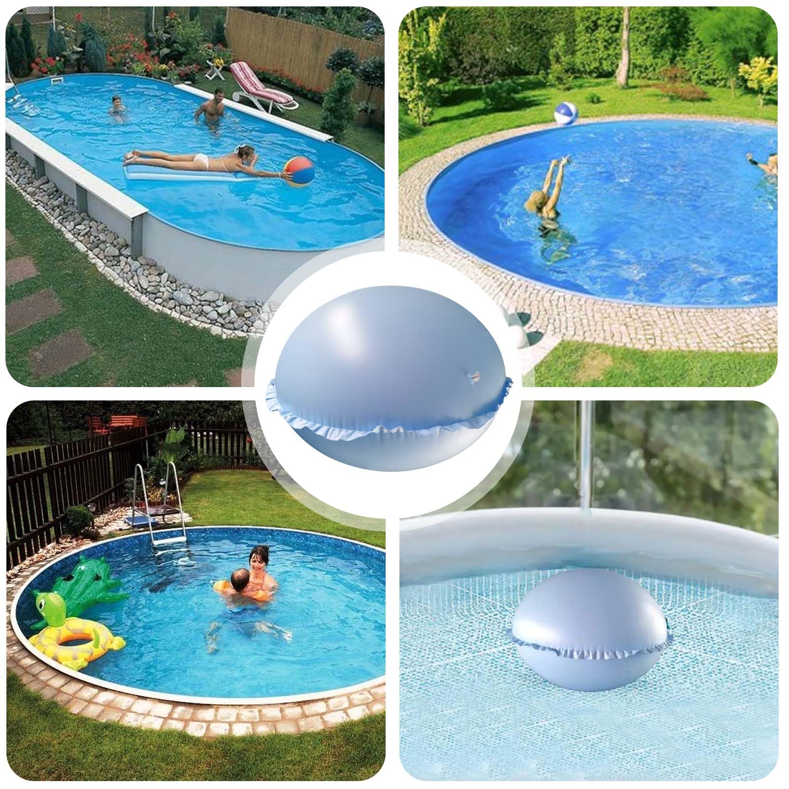 Vaileal Cojín de aire para piscina, XXL, 120 x 120 cm, cojín de piscina de invierno, azul cielo, redondo, cojín de aire para piscina con cuerda de 15 m, reutilizable, cojín de aire de invierno,