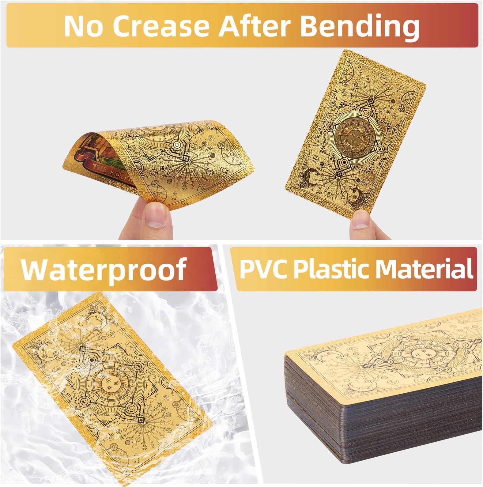 Tarot Cards Deck, Luxury Tarot Card Deck, Splendid Classic Tarot Deck, Durable Waterproof Gold Foil Tarot Decks for Beginners (Gold Sun)