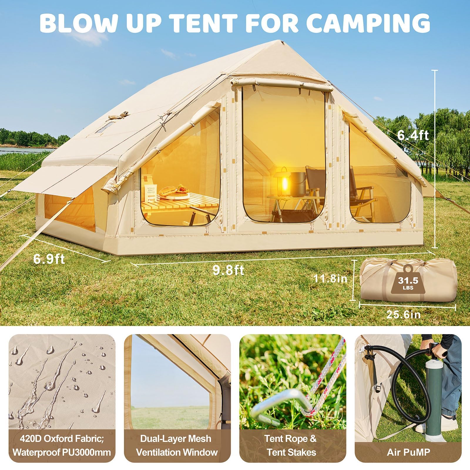 Ytaoeo Aufblasbares Zelt für Camping Outdoor Zelt Aufblasbares Gampingzelt aus Wasserdichtem Oxford-Stoff Air Glamping Zelte, Verschiedene Optionen