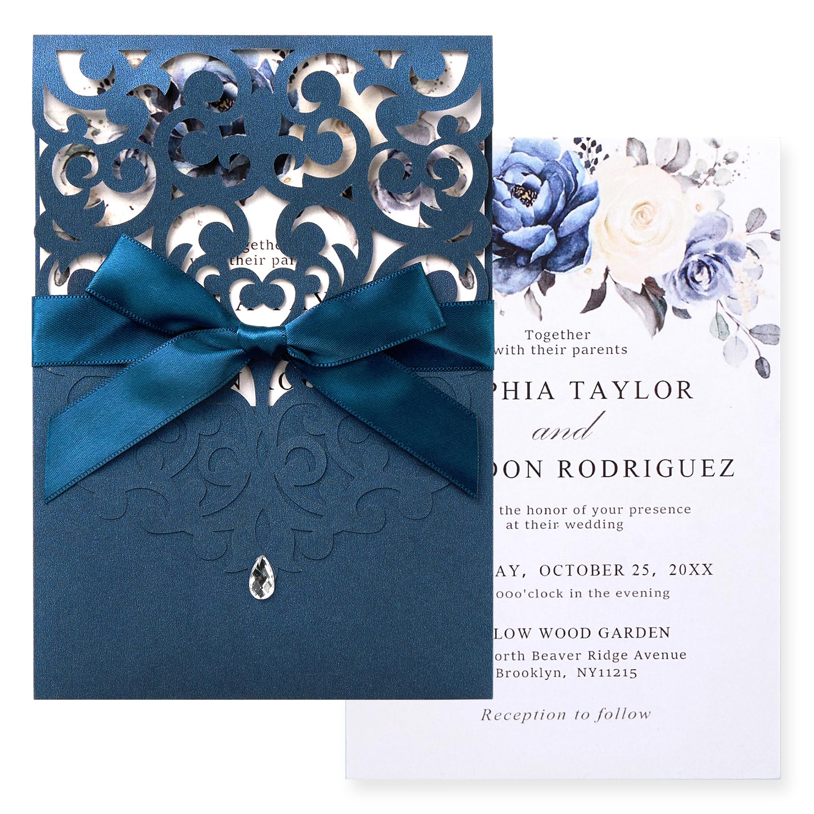 Amazon.com : Maffily 50pcs Wedding Invitation Kit, Navy Blue Laser Cut ...